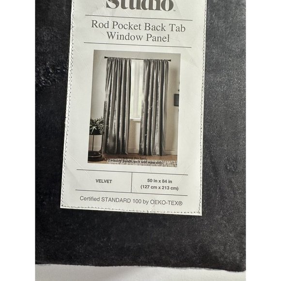 Studio 3B Velvet Rod Pocket Room Darkening Curtain Panels Graphite 50”W X 84”L - Picture 3 of 6
